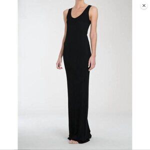 Enza Costa Silk Blend Ribbed Floor Length Tank Maxi Dress, Black, Medium